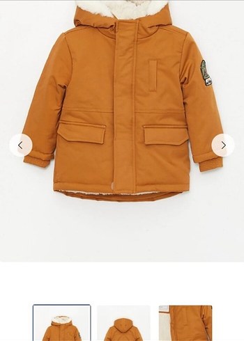 Kapüşonlu Düğmeli Erkek Çocuk Kahverengi Mont - Görsel 2