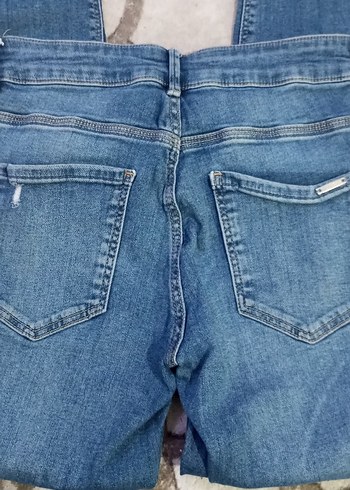 Düğmeli Mavi Kadın Midi Kot Pantolon - Görsel 4