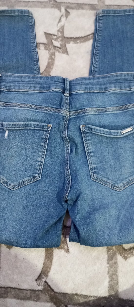 Düğmeli Mavi Kadın Midi Kot Pantolon - Görsel 4