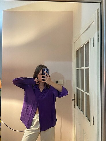 Canlı mor oversize gömlek