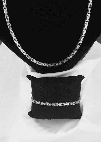 Çelik Kral Erkek kolye bileklik set 4 mm - Görsel 3