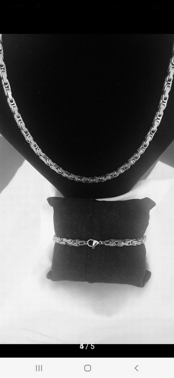 Çelik Kral Erkek kolye bileklik set 4 mm - Görsel 4