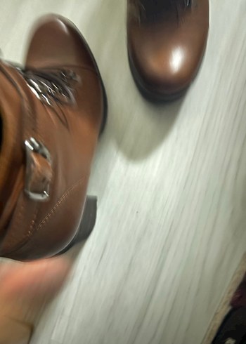 Kahverengi Deri Tokalı Biker Uzun Topuklu bot - Görsel 2