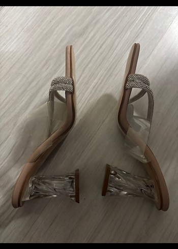 Bej Taşlı Stiletto Topuklu Kadın Ayakkabı - Görsel 2