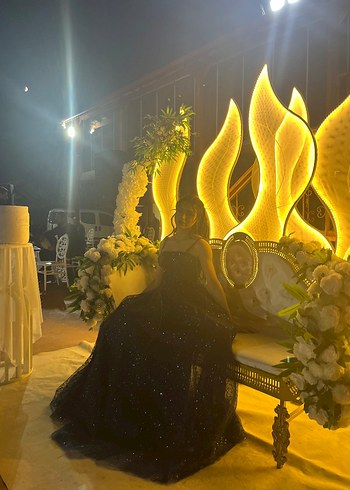 lacivert Straplez Gotik Uzun Abiye - Görsel 4