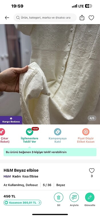 s Beden beyaz Renk H&M elbise