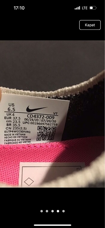 37,5 Beden siyah Renk Nike react infinity run
