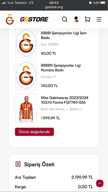 l Beden GALATASARAY 100. Yıl Tüm Takım İmzalı Orijinal Forma