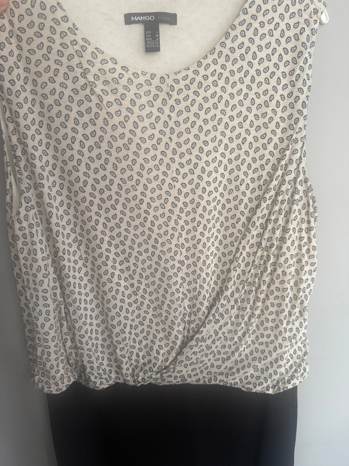 Mango Gri Desenli V Yaka Düğmeli Bluz elbise - Görsel 2