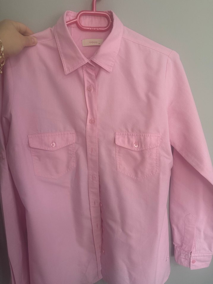 Kadın Pembe Düğmeli Basic Gömlek - Görsel 3