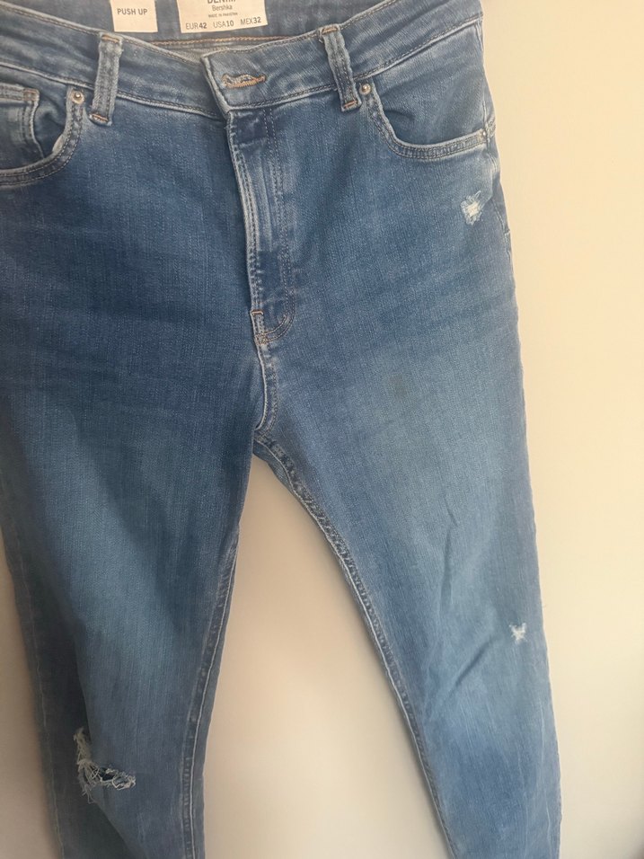 Kadın Mavi Bol Kesim Denim Pantolon - Görsel 2