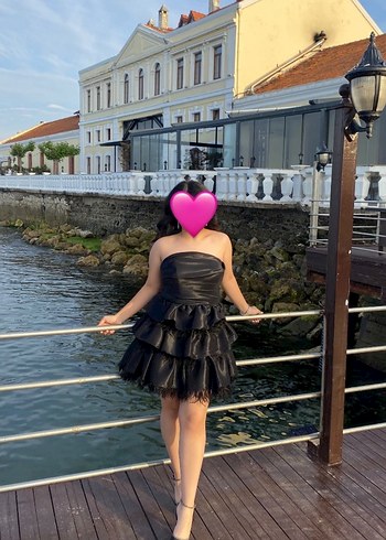 Siyah Straplez Mini Abiye Elbise - Görsel 7