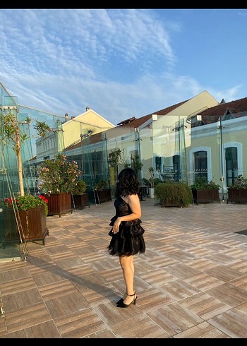 Siyah Straplez Mini Abiye Elbise - Görsel 6