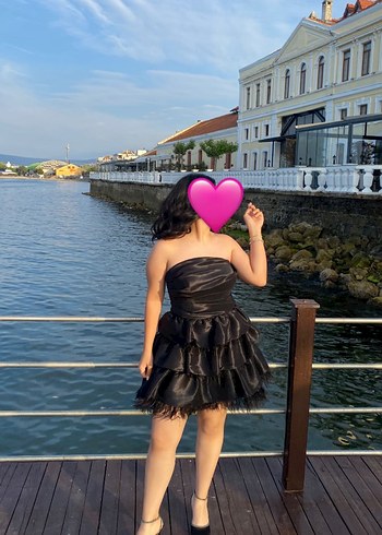 Siyah Straplez Mini Abiye Elbise - Görsel 4