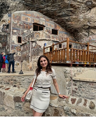 Krem inci düğmeli ikili takım