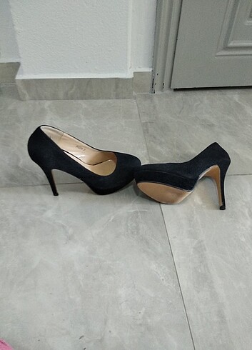 Platform siyah süet ayakkabı - Görsel 2