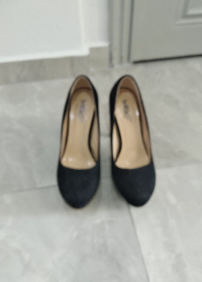 Platform siyah süet ayakkabı - Görsel 3