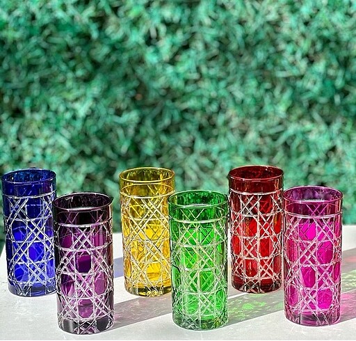 6 lı renkli kristal sunum bardağı