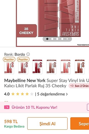 Beden pembe Renk maybelline super stay vinly ink no:35 cheeky