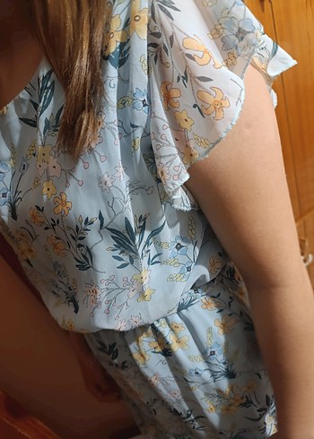 Mavi Çiçekli Midi Bohem Elbise - Görsel 3