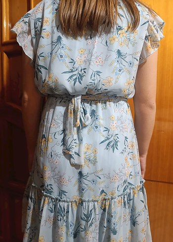 Mavi Çiçekli Midi Bohem Elbise - Görsel 2