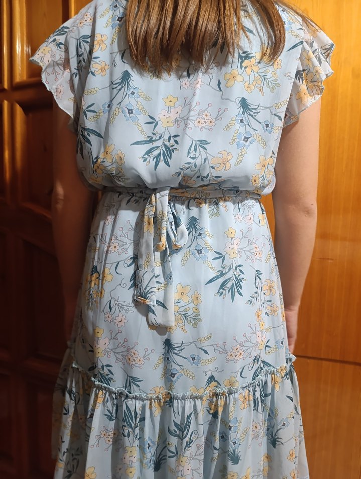 Mavi Çiçekli Midi Bohem Elbise - Görsel 2