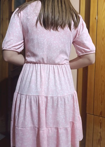 Pilise Detaylı Pembe elbise - Görsel 2