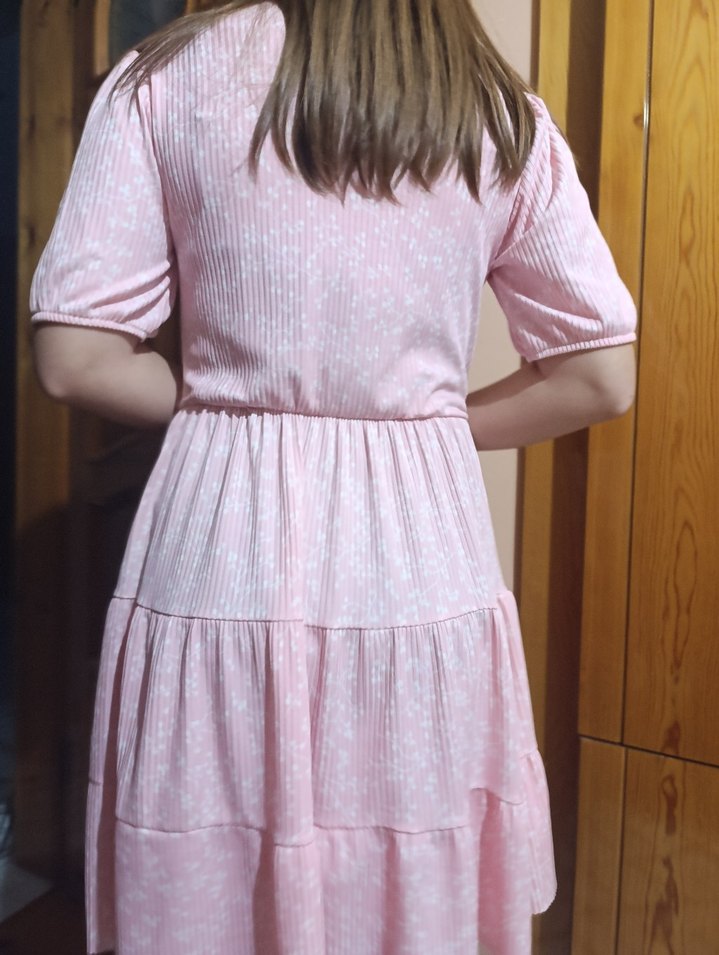 Pilise Detaylı Pembe elbise - Görsel 2