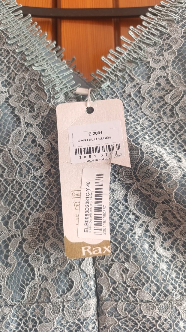 mint yesili Dantel Detaylı V Yakalı Uzun Abiye Elbise - Görsel 2