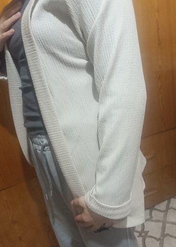 Gri Pamuklu Uzun Kollu Kadın Blazer ceket - Görsel 4