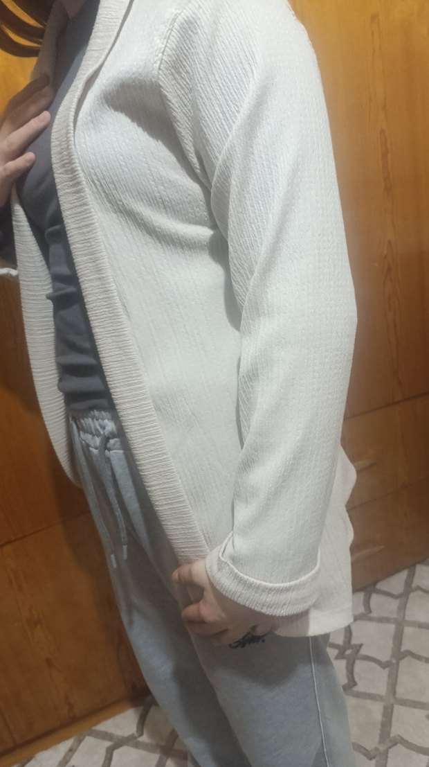 Gri Pamuklu Uzun Kollu Kadın Blazer ceket - Görsel 4