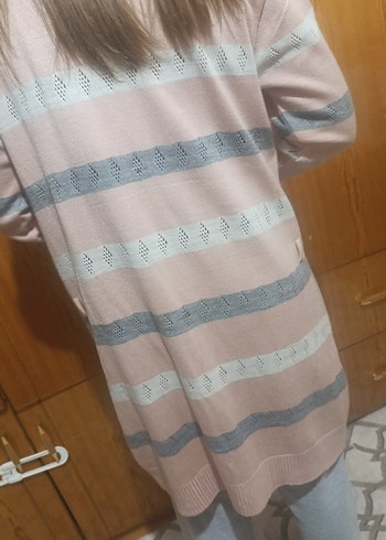 Pembe Triko Midi Hırka Notlu Desenli - Görsel 3