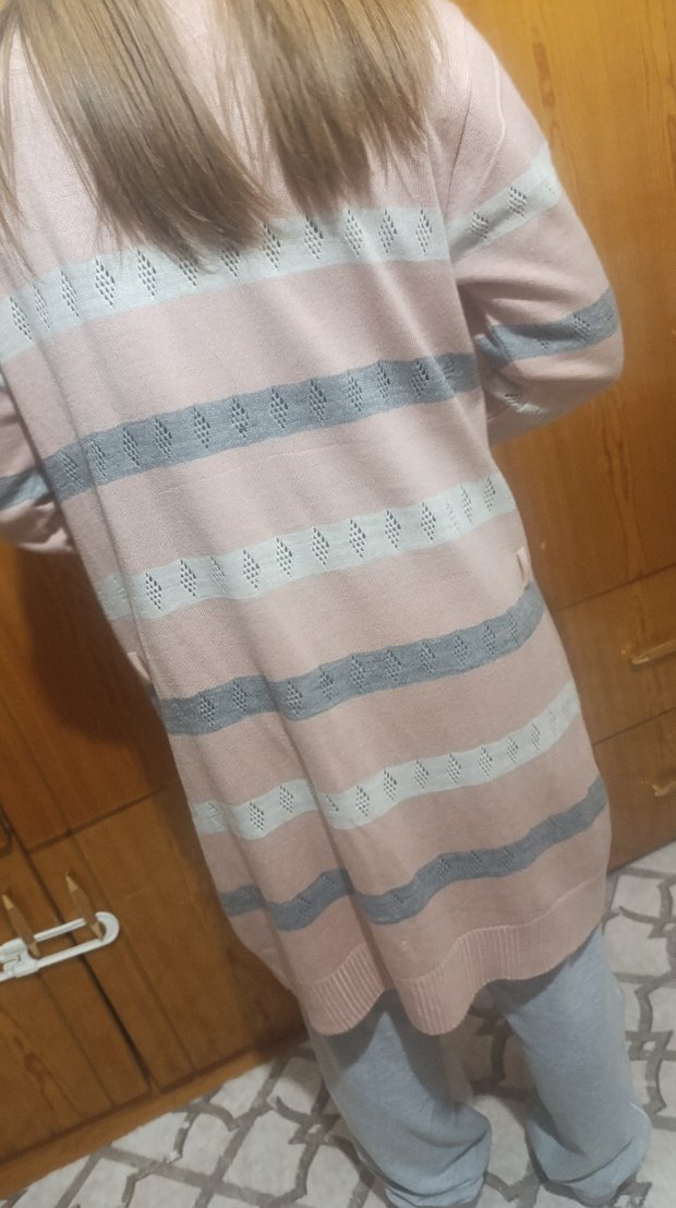 Pembe Triko Midi Hırka Notlu Desenli - Görsel 3