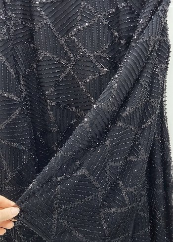 İşlemeli Siyah Uzun Kadın Abiye Elbise - Görsel 6