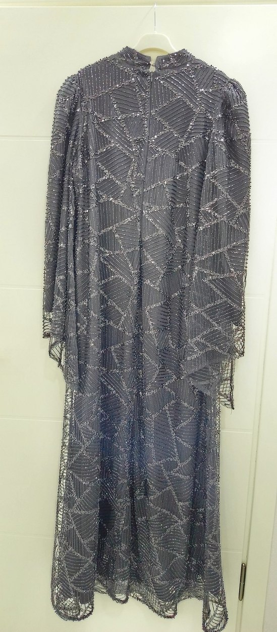 İşlemeli Siyah Uzun Kadın Abiye Elbise - Görsel 3