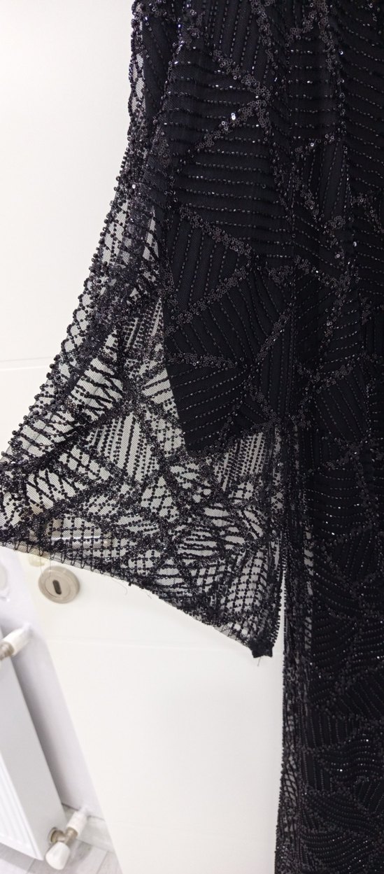 İşlemeli Siyah Uzun Kadın Abiye Elbise - Görsel 4