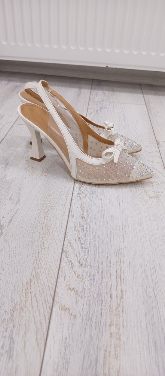 Beyaz Fiyonklu Stiletto Abiye Ayakkabı - Görsel 2