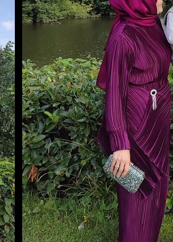 Fuşya Piliseli Uzun Kollu Kadın Elbise - Görsel 4