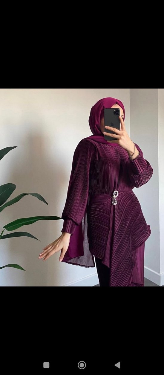 Fuşya Piliseli Uzun Kollu Kadın Elbise - Görsel 2