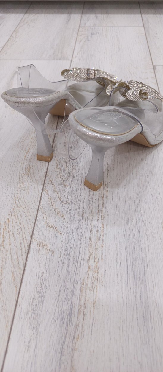 Beyaz Cam Stiletto Fiyonk Detaylı Kadın Ayakkabı - Görsel 2