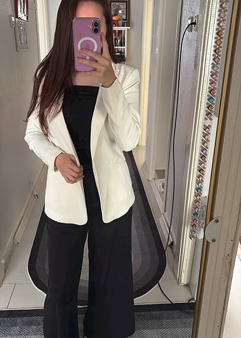 Zara Ekru Tek Dugmeli Blazer Ceket
