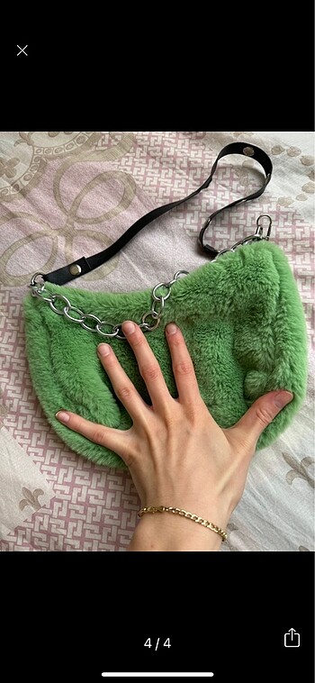  Beden yeşil Renk Peluş yeşil kol çantası