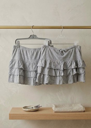 Bershka Gri Melanj Kat Kat Volanli Mini Etek