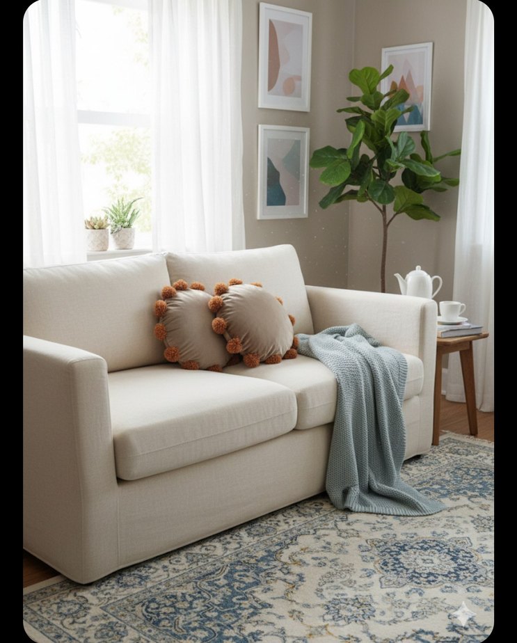 kahverengi ponponlu Modern Dekoratif Yastık - Görsel 2