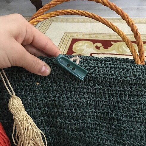 Beden yeşil Renk El İşi Kağıt İpli Yazlık Çanta