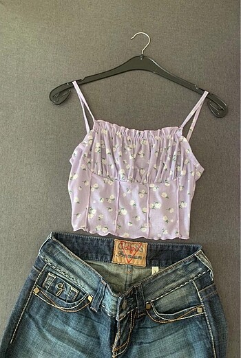 Sheinside Shein Lila Çiçekli Crop Top Sheinside Askılı İndirimli