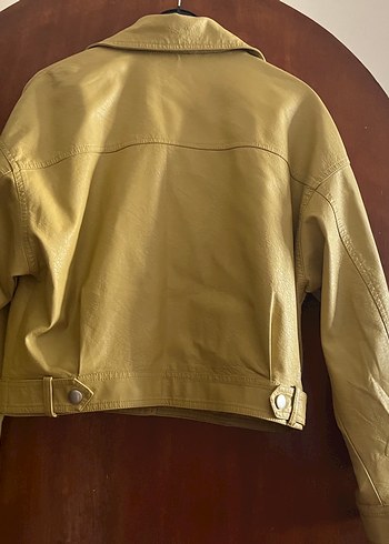 Sarı Deri Kadın Ceket Düğmeli - Görsel 2