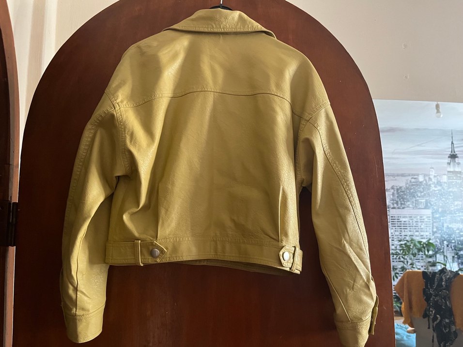 Sarı Deri Kadın Ceket Düğmeli - Görsel 2