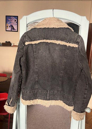 Kadın Gri Kot Ceket, Kürklü, Trendy - Görsel 2