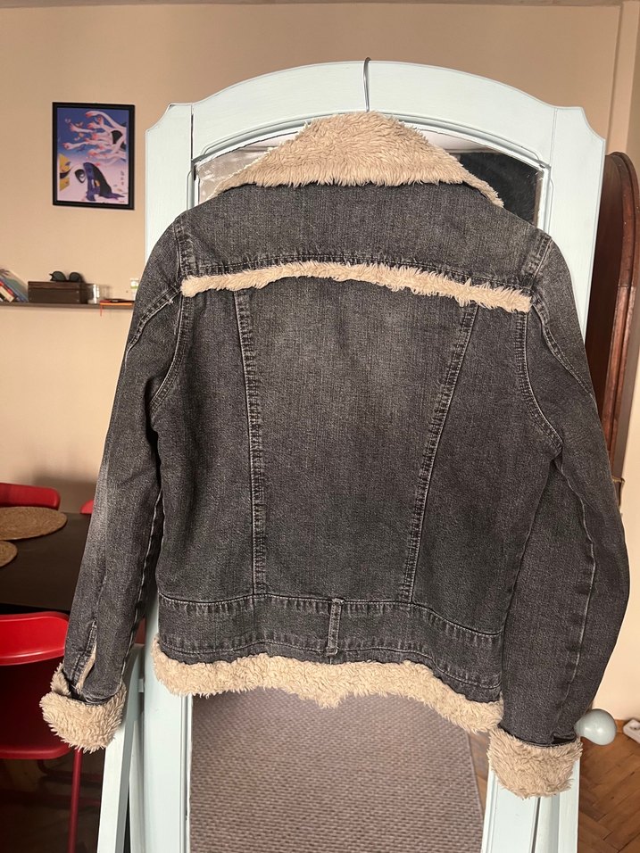 Kadın Gri Kot Ceket, Kürklü, Trendy - Görsel 2